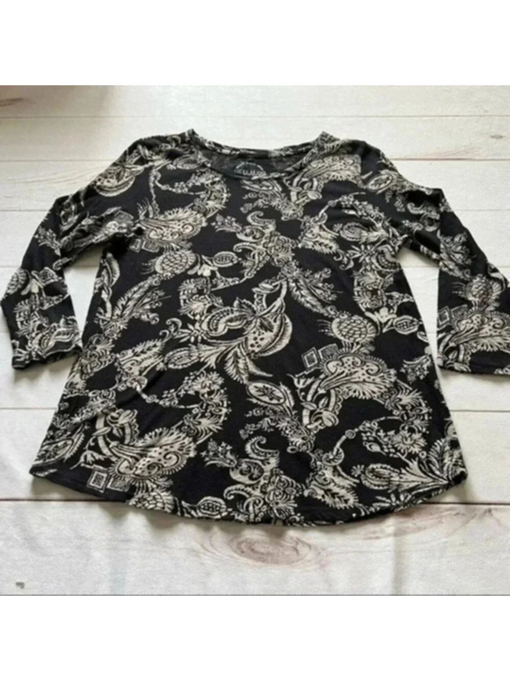 Lucky Brand  paisley boho black and gray top women size medium